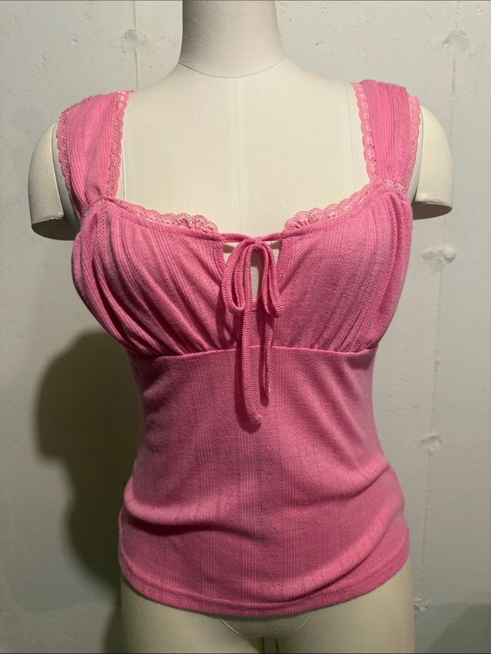 Pink Lace-Trim Tank Top